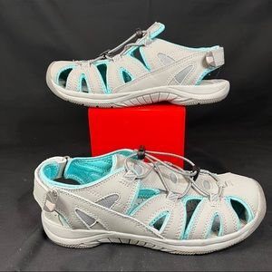 Eddie Bauer Women's Sandals Sz 8 Gray Water Bump Toe Mary 77050C Bungee Tie